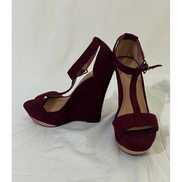 Xhilaration Women's Shoes Heels Wedge Red Wine T- Strap Open Toe Size 5.5 - Picture 2 of 12